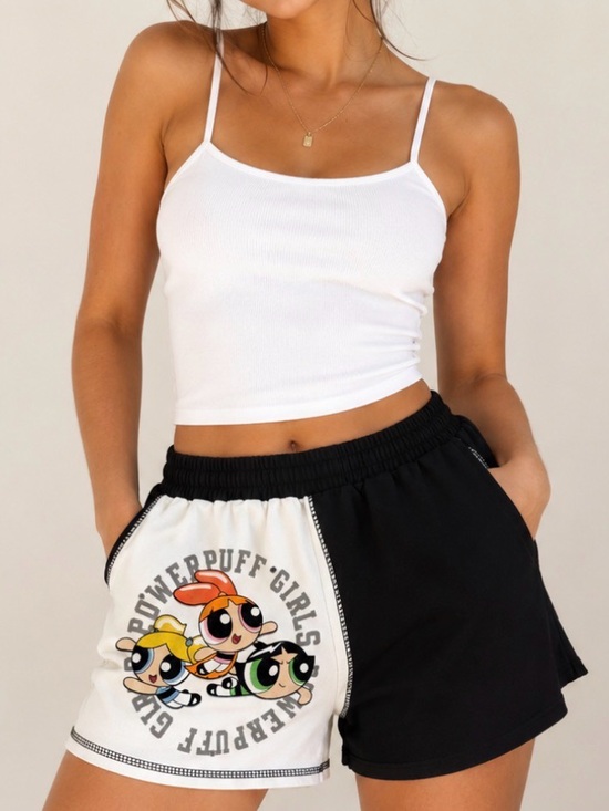 Cartoon Network Pants - Vintage Powerpuff Girls Shorts Cartoon Network Y2K Graphic Lounge Size S